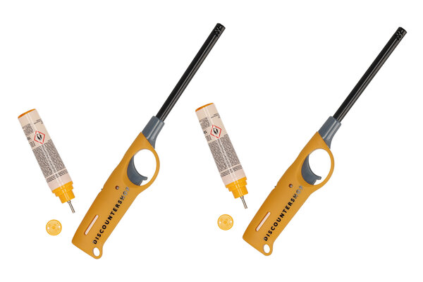 Discountershop Gasaansteker met Navulling Set van 2, Geel 25,5 cm voor BBQ, Fornuis, Kaarsen, Keuken en Camping