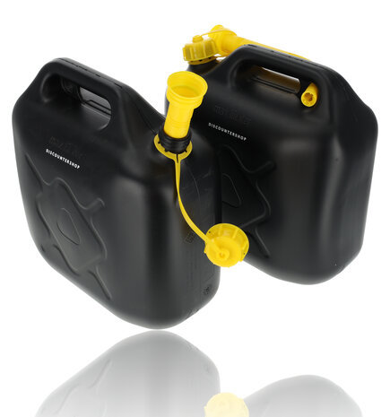 Discountershop Jerrycan met Kraan - Set van 2 | Zwart/Geel | Jerrycan Benzine met Trechter 10 Liter | Ideaal voor Kamperen & Outdoor | UN-gecertificeerd Essentieel Autoaccessoires Discountershop Jerrycan met Kraan - Set van 2 | Zwart/Geel | Jerrycan Benzine met Trechter 10 Liter | Ideaal voor Kamperen & Outdoor | UN-gecertificeerd Essentieel Autoaccessoires