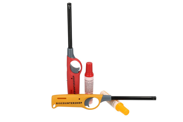 Discountershop Gas aansteker navulbaar - set van 2 | beste aansteker voor bbq, keuken, en wonen | rood & geel | 25.5cm lengte Discountershop Gas aansteker navulbaar - set van 2 | beste aansteker voor bbq, keuken, en wonen | rood & geel | 25.5cm lengte