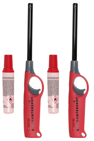 Discountershop  Electric Gas Lighter Set of 2 | Refillable Incl. Lighter Fluid - Red | Multi-Purpose Lighter for BBQ, Kitchen & Outdoor | 25.5cm Length Discountershop  Electric Gas Lighter Set of 2 | Refillable Incl. Lighter Fluid - Red | Multi-Purpose Lighter for BBQ, Kitchen & Outdoor | 25.5cm Length