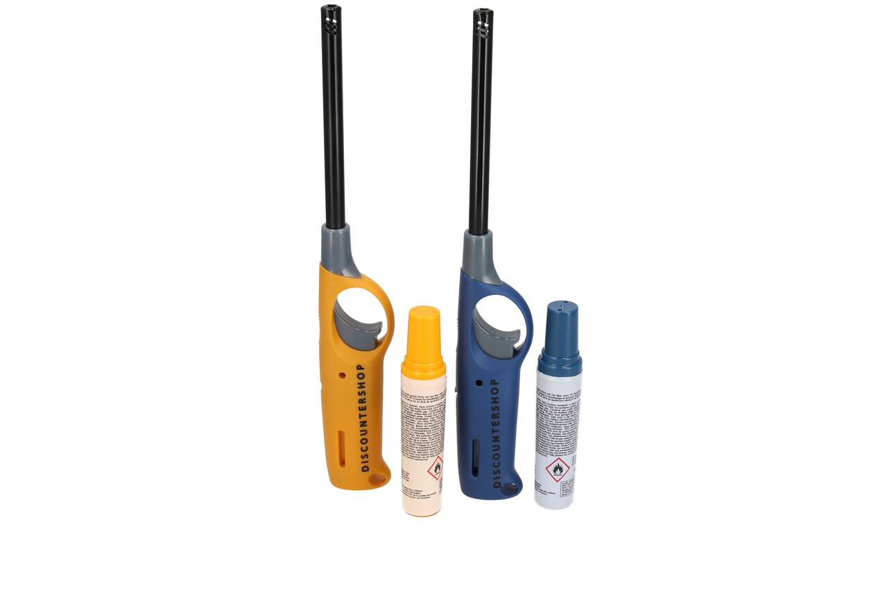 Discountershop Windproof Aansteker Set van 2 met Navulling – Lange Navulbare Gasaanstekers voor BBQ, Kaarsen en Camping