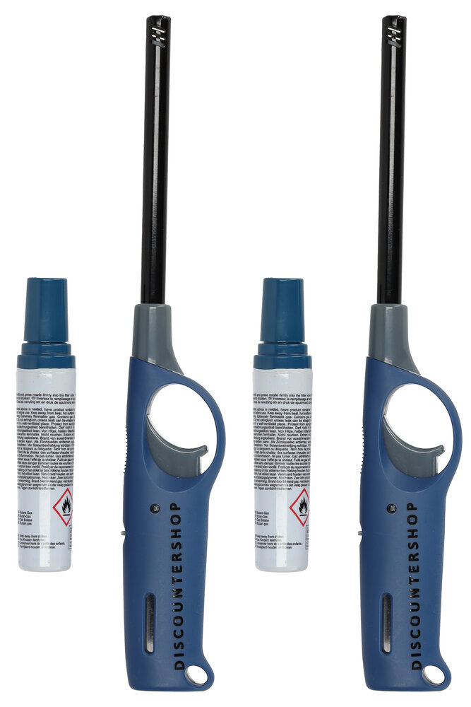 Discountershop Elektrische aansteker incl. navulling | set van 2 in blauw | 25.5cm lengte | navulbare gasaansteker voor kaarsen, kamperen & meer
