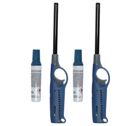 Discountershop Elektrische aansteker incl. navulling | set van 2 in blauw | 25.5cm lengte | navulbare gasaansteker voor kaarsen, kamperen & meer