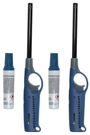 Discountershop Electric Gas Lighters Incl. Lighter Fluid | Windproof Refillable BBQ & Kitchen Lighter | Multi-Purpose Candle Lighter | 25.5cm - Blue - Set of 2