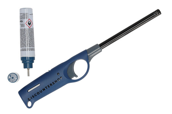 Discountershop Elektrische aansteker incl. navulling | set van 2 in blauw | 25.5cm lengte | navulbare gasaansteker voor kaarsen, kamperen & meer
