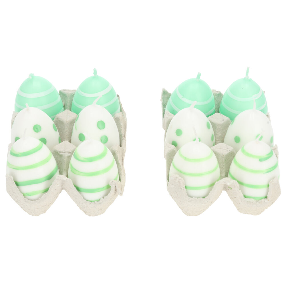 Discountershop Kleine Ei Kaarsen Set van 12 | Paasei Kaarsen voor Paasdecoratie Groen/Wit – 6cm Hoogte | Perfect Cadeau en Tafeldecoratie   