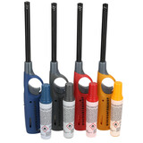 Discountershop Elektrische gasaanstekers | Set van 4 met navulling | navulbaar - blauw, geel, rood, grijs | beste aansteker voor bbq & kaarsen | 25.5cm lengte