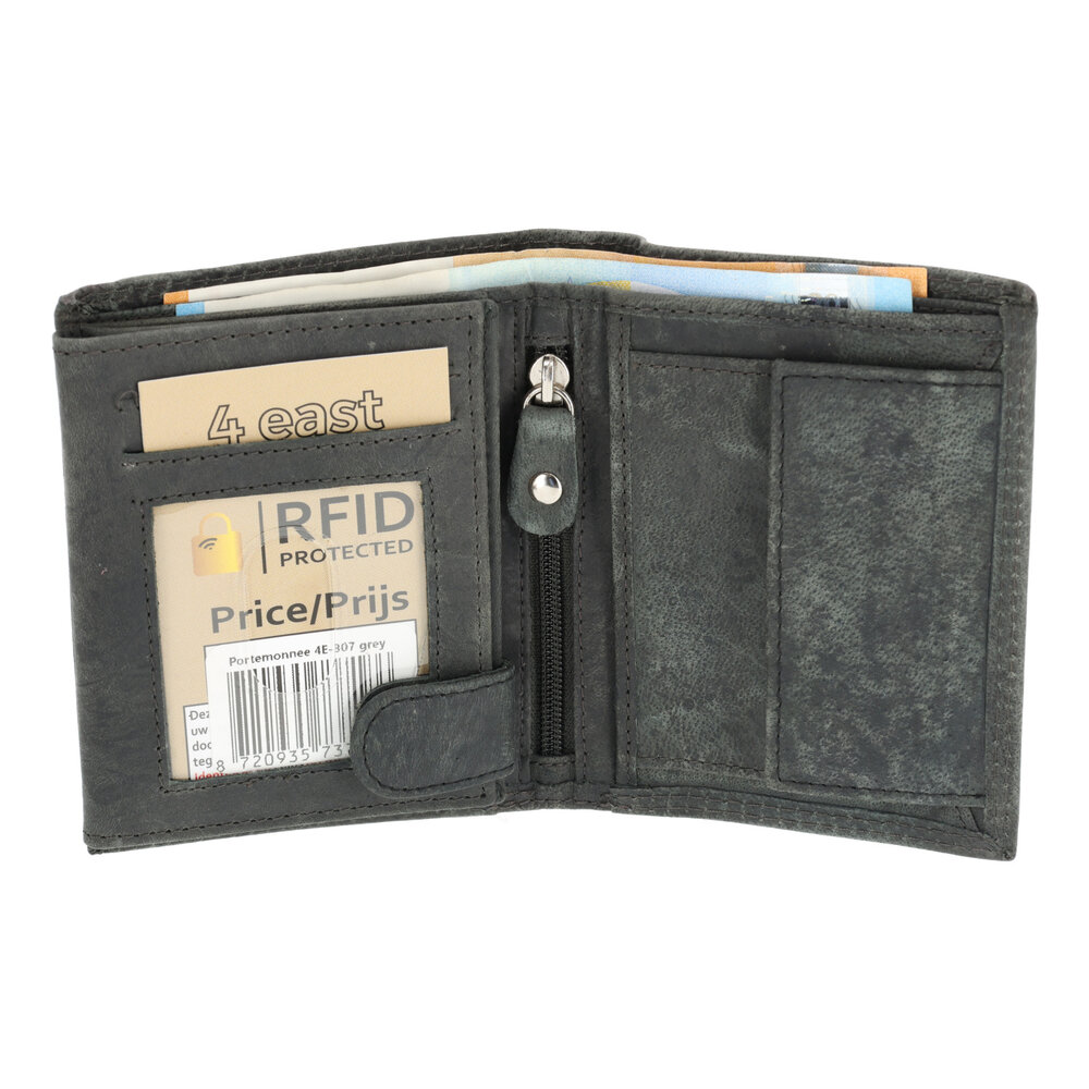 4 East Unisex Leather Wallet with RFID Protection | 8 Card Slots, Coin Pocket & Hidden Pockets | Genuine Leather Billfold - Grey | 11X9X2cm | Ideal Gift for Him and Her 4 East Unisex Leather Wallet with RFID Protection | 8 Card Slots, Coin Pocket & Hidden Pockets | Genuine Leather Billfold - Grey | 11X9X2cm | Ideal Gift for Him and Her