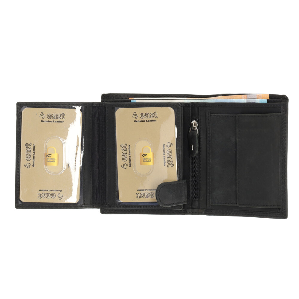 4 East Leren Portemonnee met 8 Pasjeshouder | Briefgeld & Muntvak | Beste Portemonnee Heren & Dames met RFID Bescherming | Zwart | 11X9X2cm | Cadeau voor Alles! 4 East Leren Portemonnee met 8 Pasjeshouder | Briefgeld & Muntvak | Beste Portemonnee Heren & Dames met RFID Bescherming | Zwart | 11X9X2cm | Cadeau voor Alles!