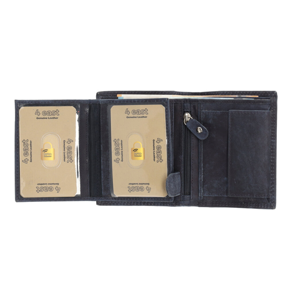 4 East Leather Wallet With RFID Protection | 8 Card Slots, Coin Pocket & Hidden Pockets | Genuine Leather | Navy Leather Wallet for Men & Women | 11X9X2cm | Ideal Gift for All 4 East Leather Wallet With RFID Protection | 8 Card Slots, Coin Pocket & Hidden Pockets | Genuine Leather | Navy Leather Wallet for Men & Women | 11X9X2cm | Ideal Gift for All