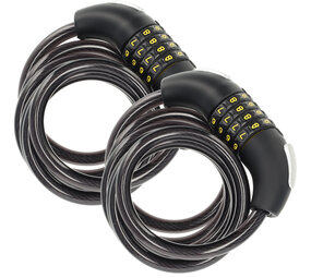 Discountershop 2x Top Quality Black Bicycle Lock Set with Number and Cable Lock - Anti-Theft, Lightweight (170g), 180cm x 10mm Discountershop 2x Top Quality Black Bicycle Lock Set with Number and Cable Lock - Anti-Theft, Lightweight (170g), 180cm x 10mm