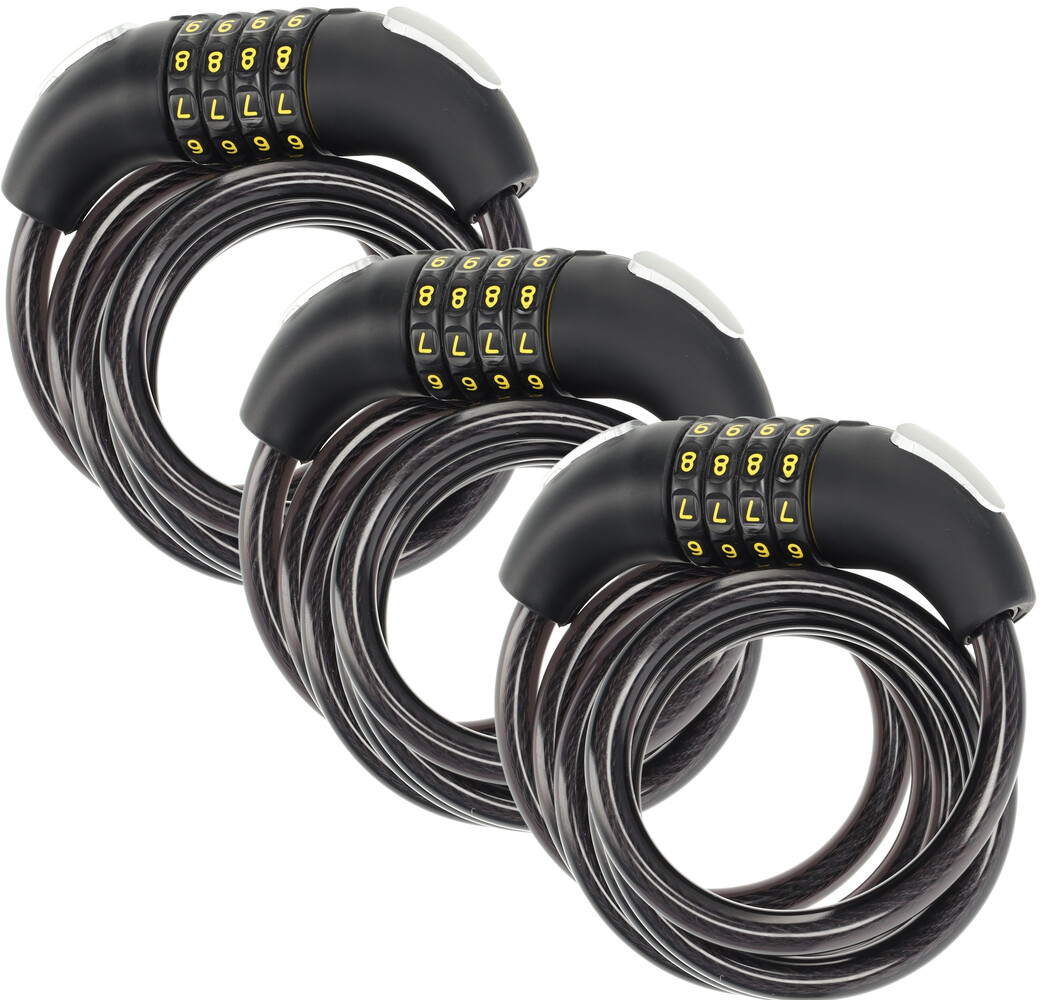 Discountershop 3x Top Quality Black Bicycle Lock Set with Number and Cable Lock - Anti-Theft, Lightweight (255g), 180cm x 10mm Discountershop 3x Top Quality Black Bicycle Lock Set with Number and Cable Lock - Anti-Theft, Lightweight (255g), 180cm x 10mm