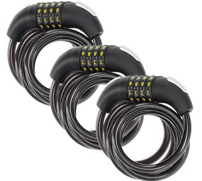 Discountershop 3x Top Quality Black Bicycle Lock Set with Number and Cable Lock - Anti-Theft, Lightweight (255g), 180cm x 10mm Discountershop 3x Top Quality Black Bicycle Lock Set with Number and Cable Lock - Anti-Theft, Lightweight (255g), 180cm x 10mm
