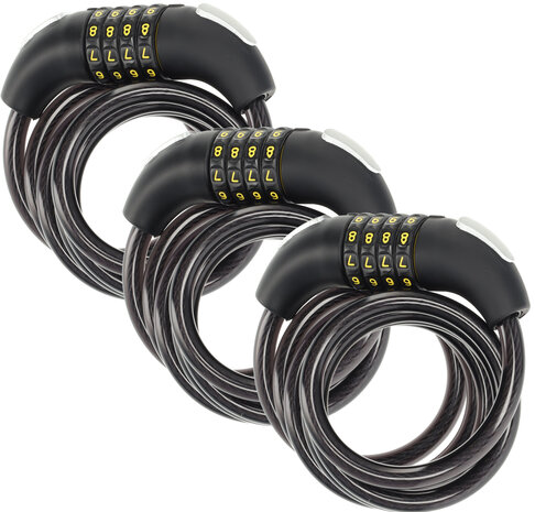 Discountershop 3x Topkwaliteit Zwarte Fietssloten Set met Cijfer- en Kabelslot - Anti-Diefstal, Lichtgewicht (255g), 180cm x 10mm Discountershop 3x Topkwaliteit Zwarte Fietssloten Set met Cijfer- en Kabelslot - Anti-Diefstal, Lichtgewicht (255g), 180cm x 10mm