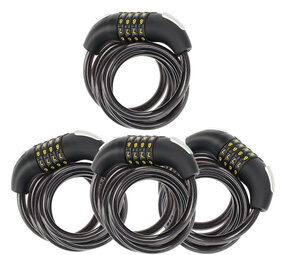 Discountershop 4x Top Quality Black Bicycle Lock Set with Number and Cable Lock - Anti-Theft, Lightweight (340g), 180cm x 10mm Discountershop 4x Top Quality Black Bicycle Lock Set with Number and Cable Lock - Anti-Theft, Lightweight (340g), 180cm x 10mm