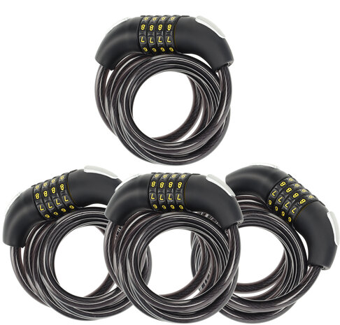 Discountershop 4x Top Quality Black Bicycle Lock Set with Number and Cable Lock - Anti-Theft, Lightweight (340g), 180cm x 10mm Discountershop 4x Top Quality Black Bicycle Lock Set with Number and Cable Lock - Anti-Theft, Lightweight (340g), 180cm x 10mm