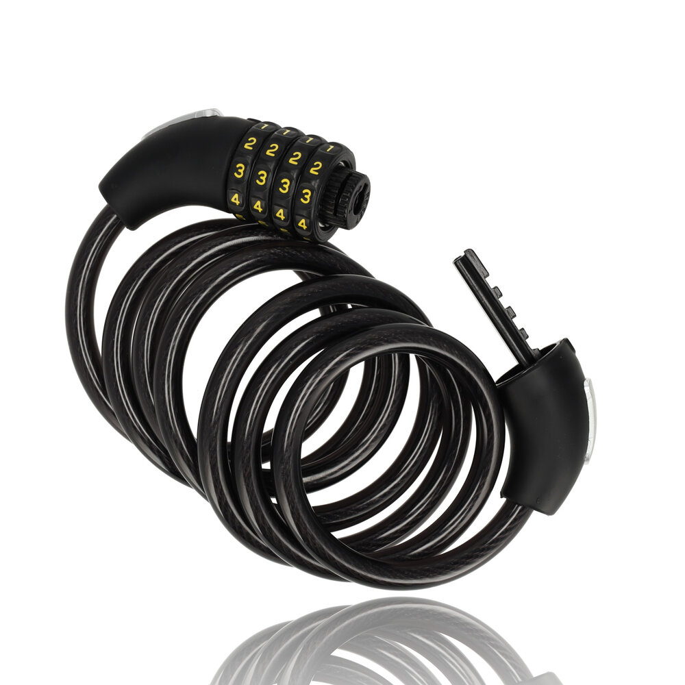 Discountershop 4x Top Quality Black Bicycle Lock Set with Number and Cable Lock - Anti-Theft, Lightweight (340g), 180cm x 10mm Discountershop 4x Top Quality Black Bicycle Lock Set with Number and Cable Lock - Anti-Theft, Lightweight (340g), 180cm x 10mm