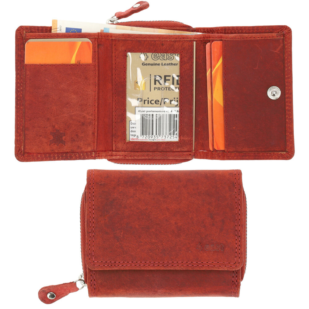 4 East Overslagportemonnee met Rits | Voor Heren & Dames | Echt Leren Portemonnee met RFID | Kleine Portemonnee met 5 Pasjeshouder | Kerstcadeau voor Hem & Haar | 11x9x3 cm - Rood 4 East Overslagportemonnee met Rits | Voor Heren & Dames | Echt Leren Portemonnee met RFID | Kleine Portemonnee met 5 Pasjeshouder | Kerstcadeau voor Hem & Haar | 11x9x3 cm - Rood