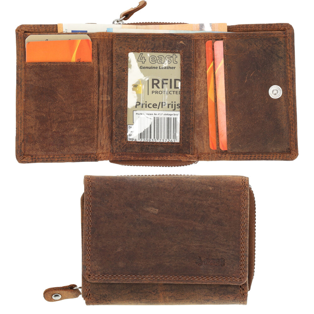 4 East Overslagportemonnee met Rits | Kliene Portemonnee Voor Heren & Dames | Leren Portemonnee met RFID | 5 Pasjeshouder | Cadeau voor Hem & Haar | 11x9x3 cm – Vintage Bruin 4 East Overslagportemonnee met Rits | Kliene Portemonnee Voor Heren & Dames | Leren Portemonnee met RFID | 5 Pasjeshouder | Cadeau voor Hem & Haar | 11x9x3 cm – Vintage Bruin