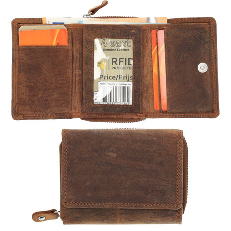 4 East Unisex Top Grain Leather Wallet with RFID Protection | Zipper Coin Pouch in Genuine Leather Wallet for Men and Women | Vintage Brown - 11X9X3cm 4 East Unisex Top Grain Leather Wallet with RFID Protection | Zipper Coin Pouch in Genuine Leather Wallet for Men and Women | Vintage Brown - 11X9X3cm