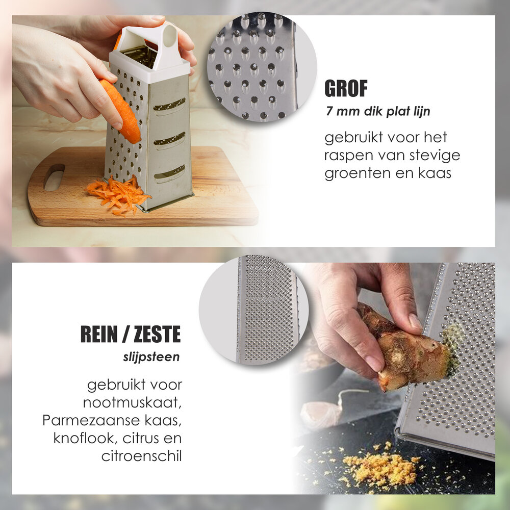 Merkloos Multifunctionele Mini Kaasrasp Van Roestvrijstaal In Zilver | Extra Scherpe Keukenrasp Voor Kaas Citroen Groenten | Compacte 10.5cm X 8.5cm X 24.5cm | Ergonomisch Handvat | Ideaal Voor Zowel Grof Als Fijn Raspen