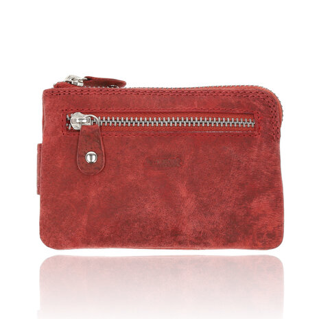 4 East Mini portemonnee sleutelhanger | unisex rfid sleuteletui | mini portemonnee met rits | 4 pasjeshouder, 2 sleutelring &muntvak | 12.5x8x1cm - rood