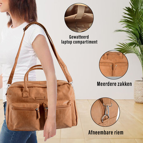Bicky Bernard  Laptoptas Westernbag- 13 Inch Laptopcompartiment - Camel Kleur - Handtas & Schoudertas - Voor Werk, School & Universiteit - Verstelbare en Afneembare Schouderband Bicky Bernard  Laptoptas Westernbag- 13 Inch Laptopcompartiment - Camel Kleur - Handtas & Schoudertas - Voor Werk, School & Universiteit - Verstelbare en Afneembare Schouderband
