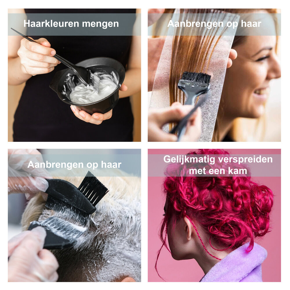 Discountershop Haarverfset 4-delig - 3 Kwasten & 1 Verfbakje - Geschikt voor Alle Haartypes - Zwart - Verf Set voor Lang & Kort Haar - Krullend & Steil Haar - Professioneel & Thuisgebruik