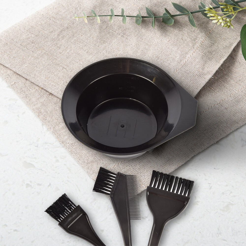 Discountershop Haarverfset 4-delig - 3 Kwasten & 1 Verfbakje - Geschikt voor Alle Haartypes - Zwart - Verf Set voor Lang & Kort Haar - Krullend & Steil Haar - Professioneel & Thuisgebruik