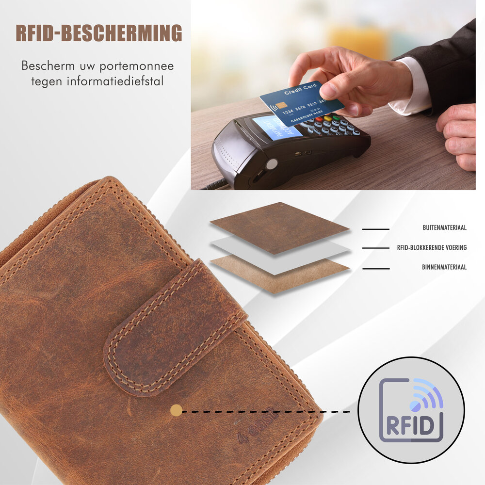 4 East Brown Wallet with Zipper - Genuine Leather - RFID Protected Anti Skim - 13,5x10 cm - 6 Credit Card Pockets 4 East Brown Wallet with Zipper - Genuine Leather - RFID Protected Anti Skim - 13,5x10 cm - 6 Credit Card Pockets