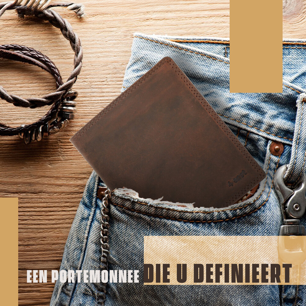 4 East Portemonnee Heren met Muntvak - Choco Bruin - RFID Anti-Skim Portemonnee - 14 Pasjeshouder - Echt Leer
