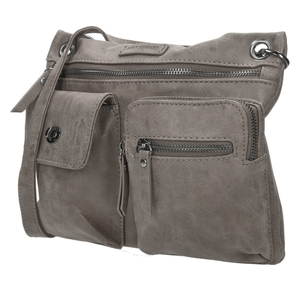 Bicky Bernard  Bicky Bernard Dames Schoudertas - Crossbodytas Grijs - Platte Tas met Meerdere Ritssluitingen - Afneembare Schouderriem - 5 Vakken - 21,5 cm Hoog x 27 cm Breed x 4 cm Diep - Kunstleer Bicky Bernard  Bicky Bernard Dames Schoudertas - Crossbodytas Grijs - Platte Tas met Meerdere Ritssluitingen - Afneembare Schouderriem - 5 Vakken - 21,5 cm Hoog x 27 cm Breed x 4 cm Diep - Kunstleer