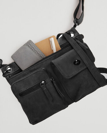 Bicky Bernard  Stijlvolle Zwarte Schoudertas Dames - Bicky Bernard - Compact en Praktisch - Polyester - 5 Vakken - Crossbody Tas Bicky Bernard  Stijlvolle Zwarte Schoudertas Dames - Bicky Bernard - Compact en Praktisch - Polyester - 5 Vakken - Crossbody Tas