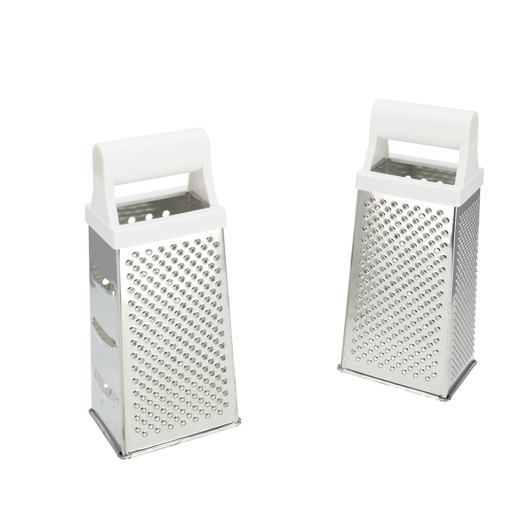 Discountershop Table Grater with White Handle - Ergonomic - For Cheese, Potatoes, Cucumber -Set of 2 Square Gratings - 24.5 cm Kitchen Gratings - Not Dishwasher Safe