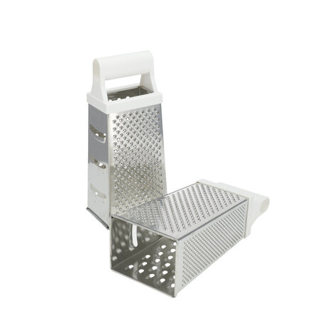 Discountershop Table Grater with White Handle - Ergonomic - For Cheese, Potatoes, Cucumber -Set of 2 Square Gratings - 24.5 cm Kitchen Gratings - Not Dishwasher Safe