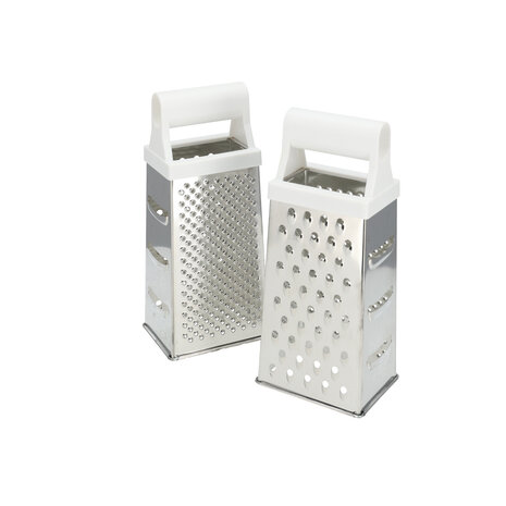 Discountershop Table Grater with White Handle - Ergonomic - For Cheese, Potatoes, Cucumber -Set of 2 Square Gratings - 24.5 cm Kitchen Gratings - Not Dishwasher Safe