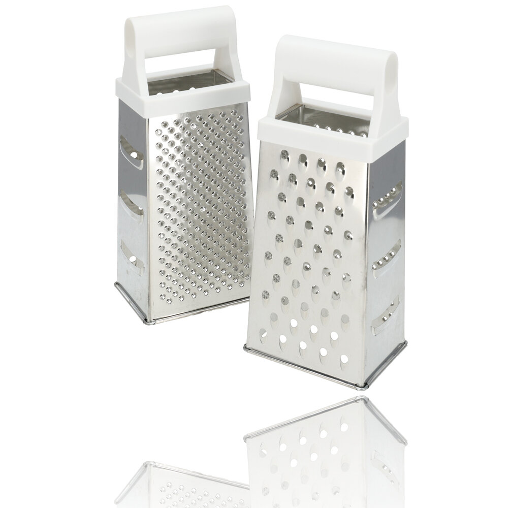 Discountershop Table Grater with White Handle - Ergonomic - For Cheese, Potatoes, Cucumber -Set of 2 Square Gratings - 24.5 cm Kitchen Gratings - Not Dishwasher Safe