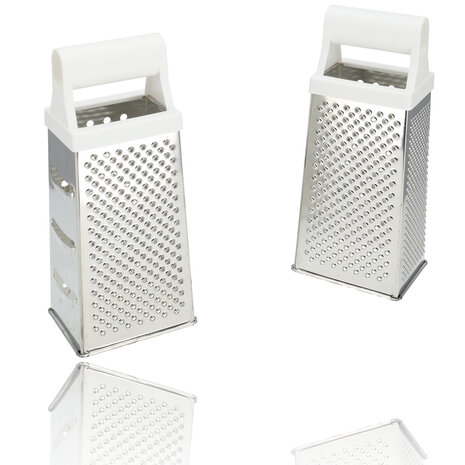 Discountershop Table Grater with White Handle - Ergonomic - For Cheese, Potatoes, Cucumber -Set of 2 Square Gratings - 24.5 cm Kitchen Gratings - Not Dishwasher Safe