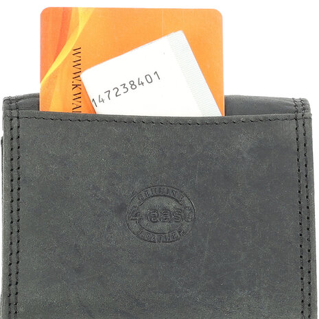 4 East Double Flap Wallet Leather | Unisex Leather Wallet with RFID | 2 Credit Card Slots, Bill Compartment and Coin Pocket | Black – 9x7x2cm | Suitable for All 4 East Double Flap Wallet Leather | Unisex Leather Wallet with RFID | 2 Credit Card Slots, Bill Compartment and Coin Pocket | Black – 9x7x2cm | Suitable for All