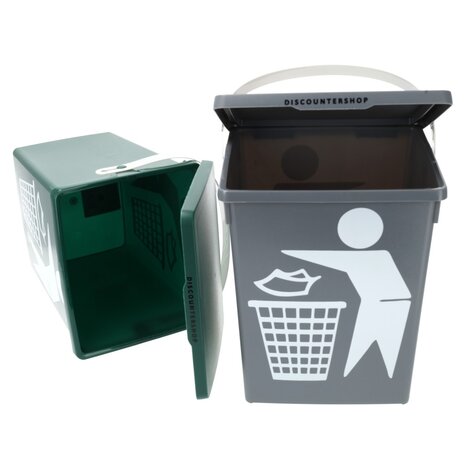 Discountershop Mini Prullenbakken Set van 2 - 4.5 Liter elk | Tafel Prullenbak met Deksel en Handgreep | Bio Recyclebaar Kunststof - Groen en Grijs