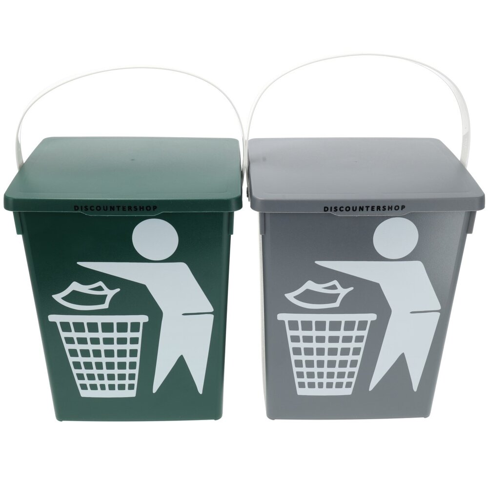 Discountershop Mini Dustbin with Lid & Handle | Set of 2 – 4.5 Liter each | 100% BIO Recyclable Trash Can | Green & Grey Discountershop Mini Dustbin with Lid & Handle | Set of 2 – 4.5 Liter each | 100% BIO Recyclable Trash Can | Green & Grey