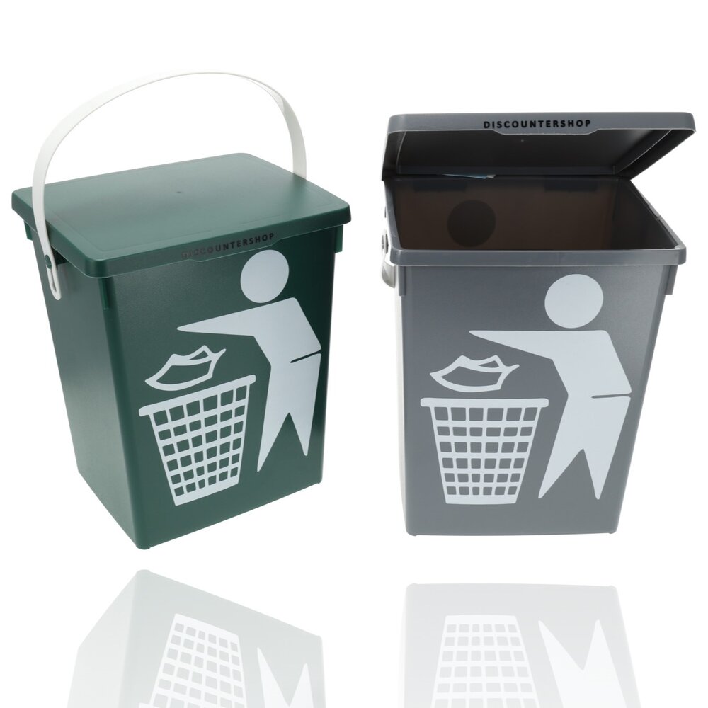 Discountershop Mini Dustbin with Lid & Handle | Set of 2 – 4.5 Liter each | 100% BIO Recyclable Trash Can | Green & Grey Discountershop Mini Dustbin with Lid & Handle | Set of 2 – 4.5 Liter each | 100% BIO Recyclable Trash Can | Green & Grey