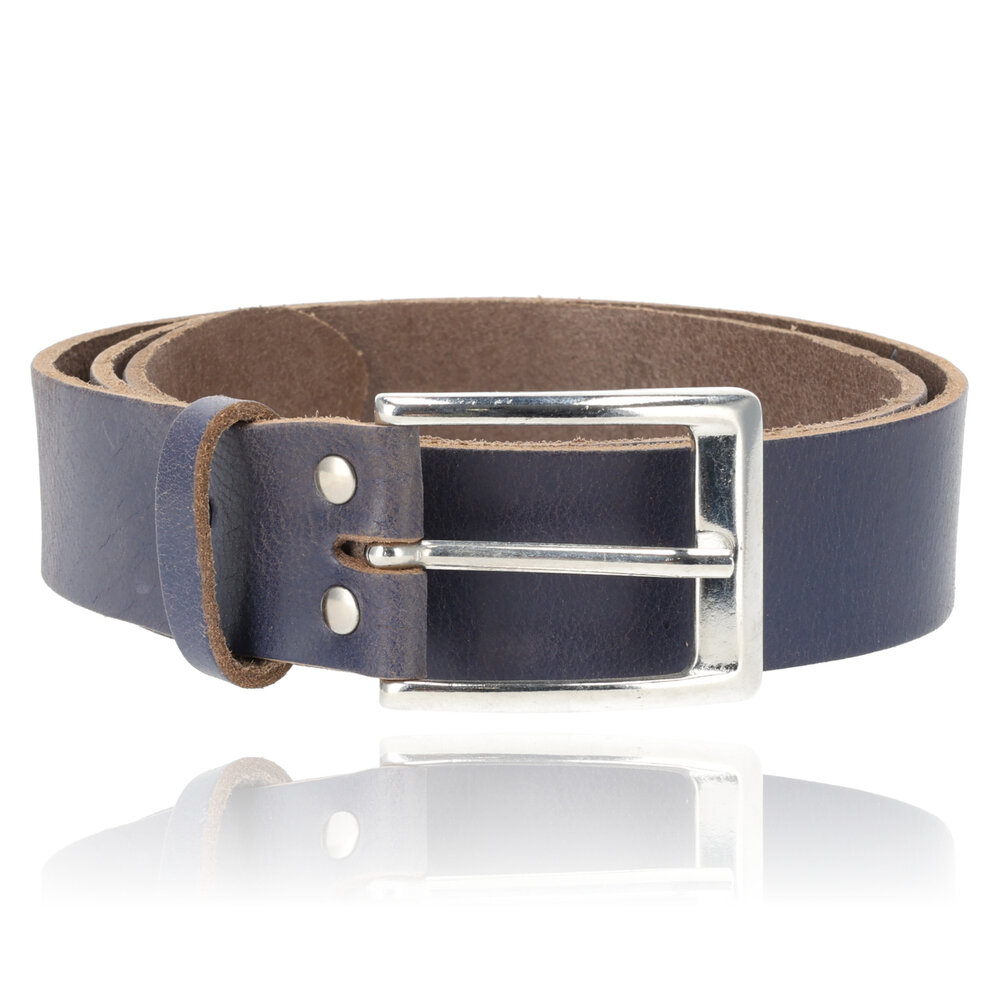 4 East  Unisex Blue Leather Belt | Genuine Leather Belt for Men & Women |85cm Jeans Belt | Total Length 102.5cm | 3.5cm Wide