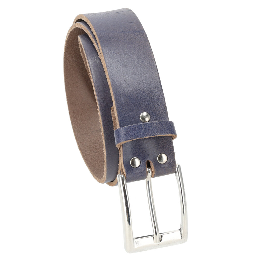 4 East  Unisex Blue Leather Belt | Genuine Leather Belt for Men & Women |85cm Jeans Belt | Total Length 102.5cm | 3.5cm Wide