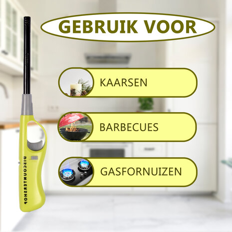 Discountershop Gasaansteker 26 cm met Kinderslot - Navulbare Aansteker voor BBQ, Keuken, Kaarsen en Kamperen - Groen Discountershop Gasaansteker 26 cm met Kinderslot - Navulbare Aansteker voor BBQ, Keuken, Kaarsen en Kamperen - Groen