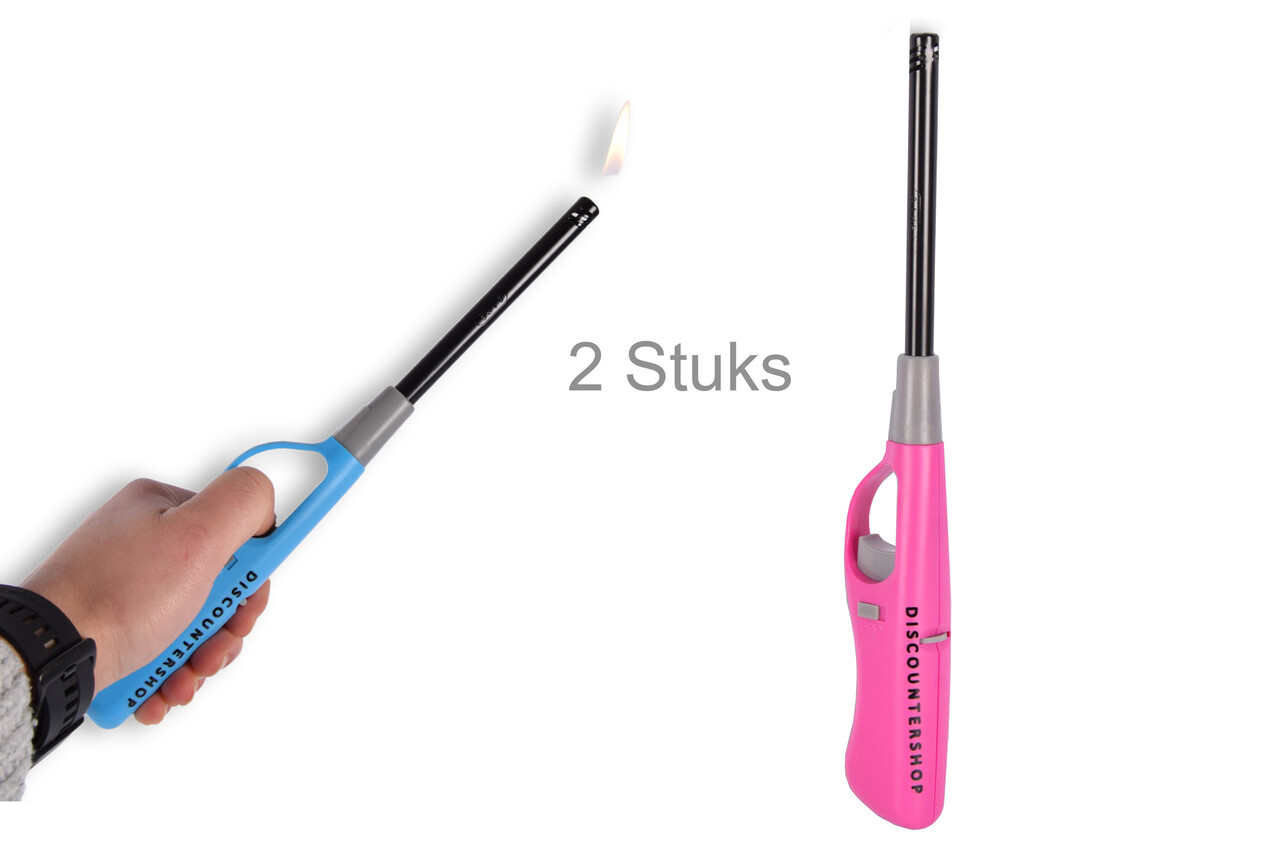 Merkloos Kitchen Lighter Set of 2 - 26 cm Refillable Gas Lighters for BBQ, Candles, Kitchen and Camping - Blue and Pink Merkloos Kitchen Lighter Set of 2 - 26 cm Refillable Gas Lighters for BBQ, Candles, Kitchen and Camping - Blue and Pink