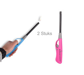 Merkloos Keukenaansteker Set van 2 met Kinderslot - Navulbaar - Blauw en Roze Merkloos Keukenaansteker Set van 2 met Kinderslot - Navulbaar - Blauw en Roze