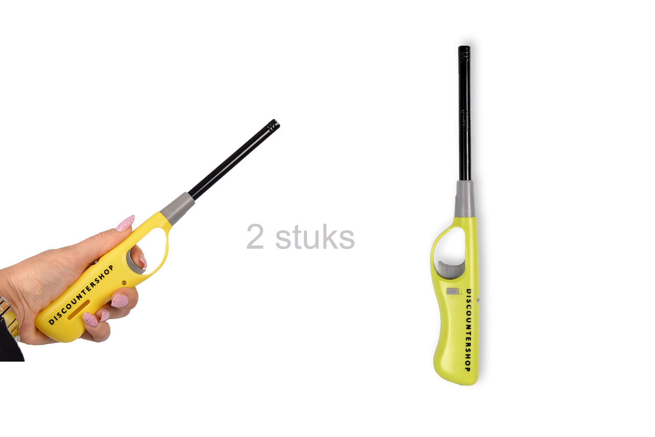 Discountershop Kitchen Lighter Set of 2 - Refillable Gas Lighters with Child Lock for BBQ, Candles and Camping - Yellow and Green