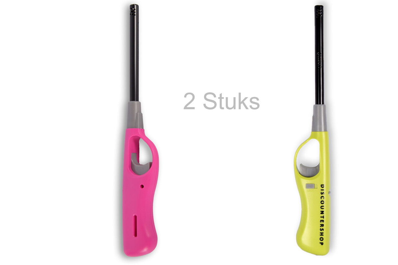 Merkloos Gas Lighter Set 26 cm - 2 Refillable Butane Lighters in Pink and Green for BBQ, Candles, Kitchen, Hospitality and Outdoor Use
