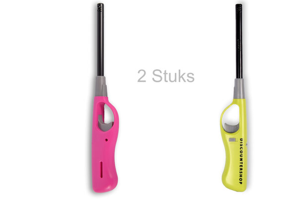 Merkloos Gas Lighter Set 26 cm - 2 Refillable Butane Lighters in Pink and Green for BBQ, Candles, Kitchen, Hospitality and Outdoor Use
